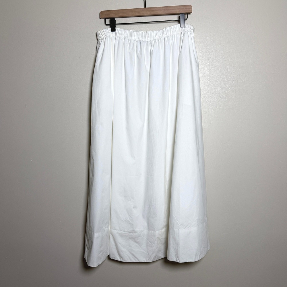 Quince Womens Organic Cotton Poplin A-line Maxi Skirt M White Pockets Minimal